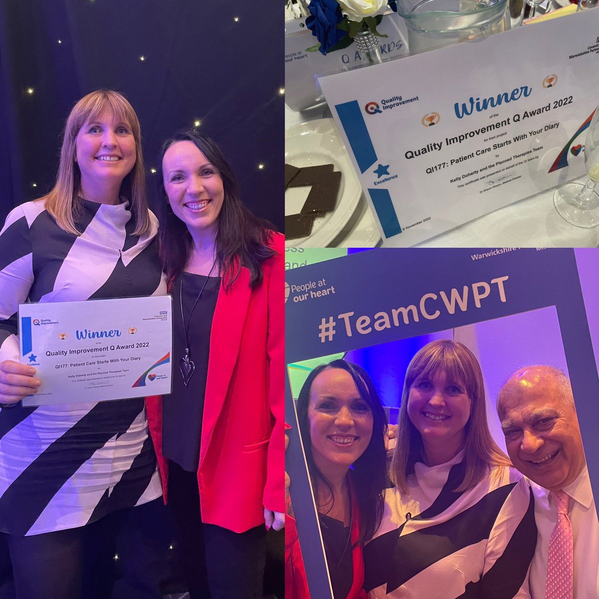Fantastic evening @CWPT_NHS #QAwards2022 celebrating with our fabulous @CWPT_QI Quality Improvement winner Kelly Doherty & the Planned Therapies Team #QI #TeamCWPT @jagtarbasi @MelCoombesCEO @MaryMumvuri @sonya_gardiner @CWPT_Dominic @Allelesbelges