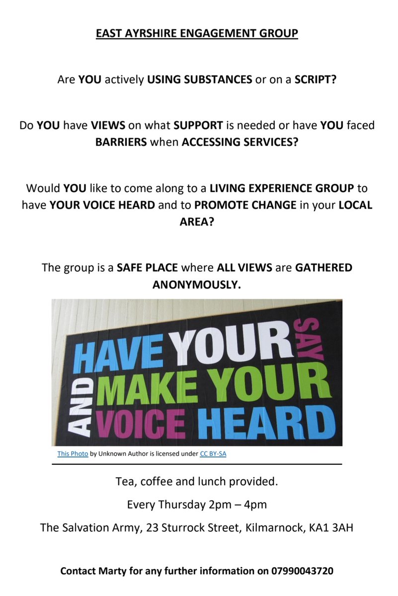 East Ayrshire Recovery Network (@maclellancarole) on Twitter photo 📢 Tomorrow sees the start of East Ayrshire's 'Living Experience' group, facilited by Scottish Drugs Forum, with local co-facilitators supporting those actively using/ on a prescription to have their views & voice heard in a safe space ☺️👇 <a href="/ea_adp/">East Ayrshire ADP</a> @SDFnews <a href="/KilmarnockSA/">KilmarnockSA</a> @EAHSCP 📢 Tomorrow sees the start of East Ayrshire's 'Living Experience' group, facilited by Scottish Drugs Forum, with local co-facilitators supporting those actively using/ on a prescription to have their views & voice heard in a safe space ☺️👇 <a href="/ea_adp/">East Ayrshire ADP</a> @SDFnews <a href="/KilmarnockSA/">KilmarnockSA</a> @EAHSCP