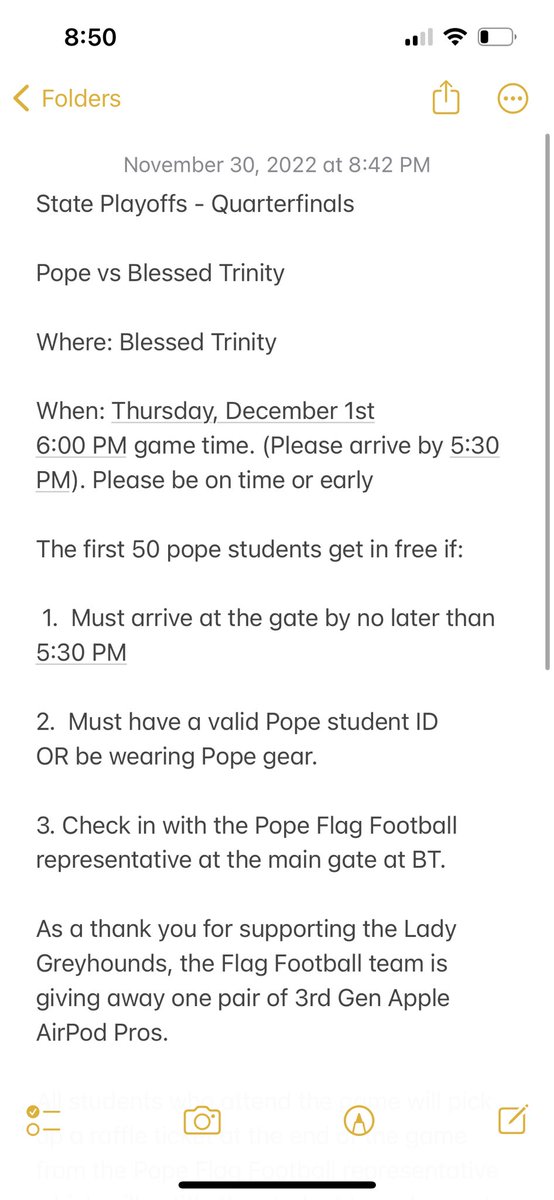 FlagFBPope's tweet photo. WHITE OUT TOMORROW AT BT!!!
Game is at 6:00! First 50 students get a free ticket to the game!! All students will receive a raffle ticket for a chance to win 3rd Gen AirPod Pros!!! Read the details in the note below! #GoHounds #WeCompete #ChaseTheRing https://t.co/v0IIxqNzae