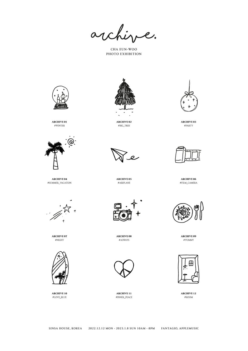 [#차은우]
2022 PHOTO EXHIBITION
<ARCHIVE> POSTER 📷

📸 22.12.12 ~ 23.01.08

#CHAEUNWOO #아스트로 #ASTRO
#아로하 #AROHA #ARCHIVE