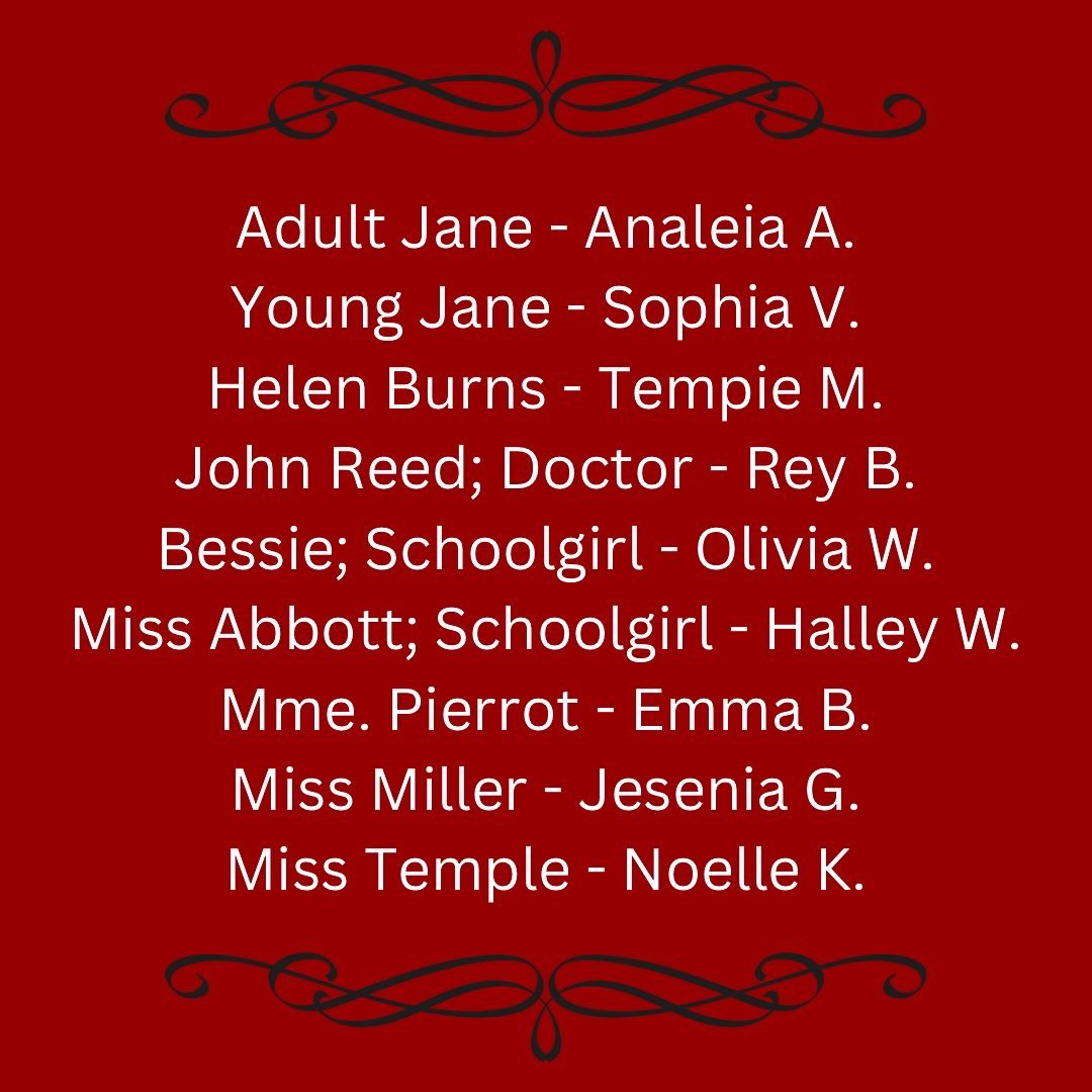 JMSTheatre_NISD's tweet photo. Announcing the company of this year’s one act play, Jane Eyre: Life at Lowood by Robert Johanson. 

Congratulations, everyone! I am incredibly proud of all of you! https://t.co/l1FrdzG6Zv