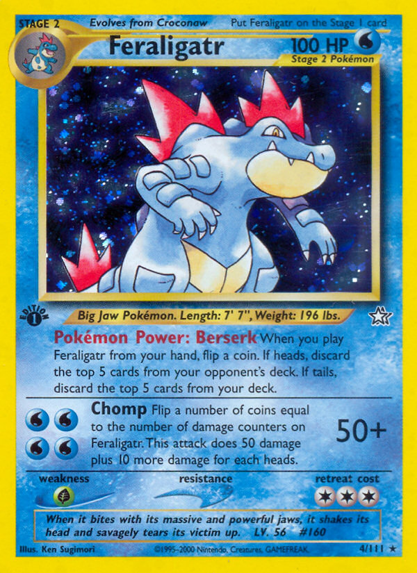 CardsHourly's tweet photo. Feraligatr from 'Neo Genesis' set! 

Artwork by: Ken Sugimori
 #PokemonTCG #PokemonCards #Pokemon https://t.co/00ZywMPpom