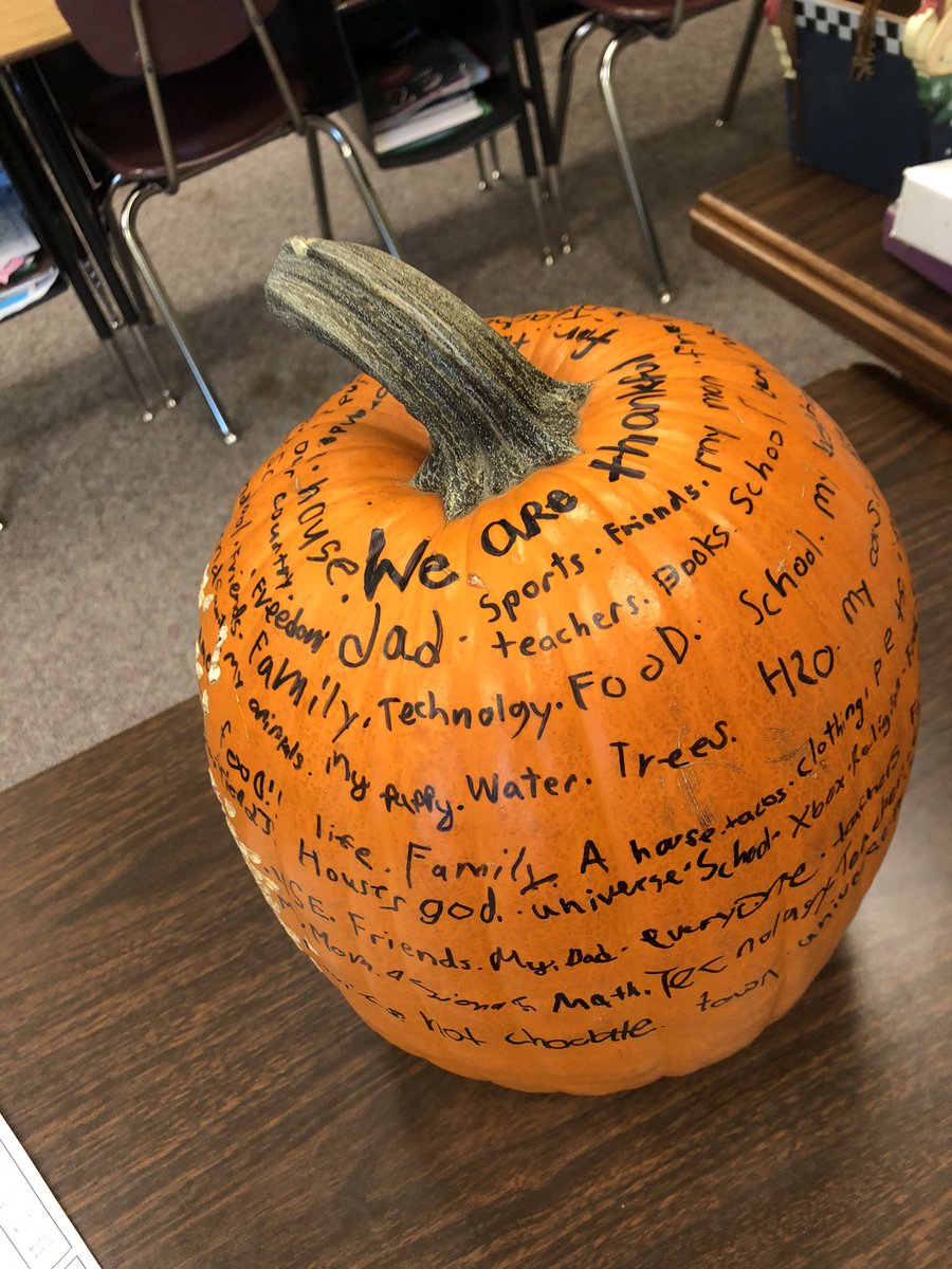 BaberClass's tweet photo. As we said goodbye to November, we said goodbye to our thankful pumpkin. Every day in the month of November, students wrote one thing they were thankful for- A great way to pause and reflect on what we really are grateful for in our lives 🧡 @Norfolk_MS https://t.co/DZySopRuqj