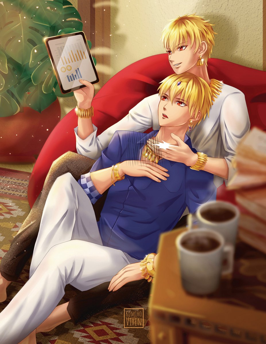 kumihovixen's tweet photo. My piece for Gilgamesh zine. @gilgazine_ 
i can finally show you all the full version ehehehe
i like this piece 😍😍

#gilgamesh #fgo #fategrandorder #archer #caster #fanart #digitalart #anime #manga #zine #artwork https://t.co/ECwmbdmw0v