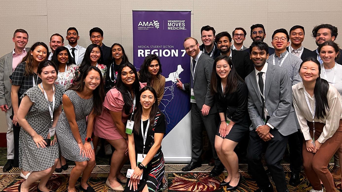 Medical students Victor Bacelar, Calvin Schaffer, Bennett Vogt, Ivy Dang and Christine Li represented @UMassChan at the American Medical Association Medical Student Section Interim Meeting. Topics included abortion services and drug policy reform. #AMAMtg @AmerMedicalAssn