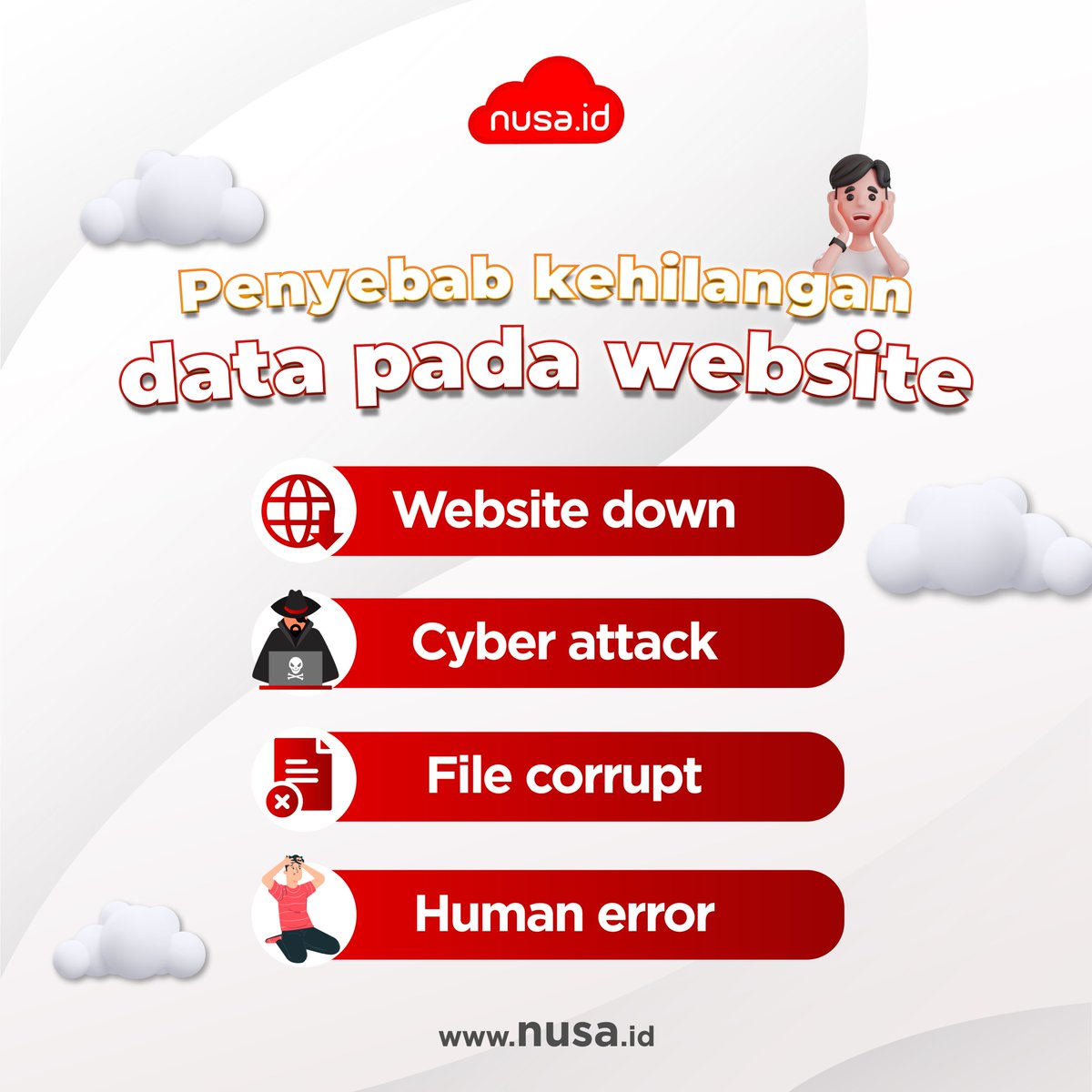 nusaidcloud's tweet photo. Beberapa hal yang bisa menyebabkan hilang nya data-data penting di website.
Jangan lupa dicatat dan dilakukan tindakan prefentif ya agar data website mu selalu aman dan tidak menyesal kemudian👍

#bisadengannusa #nusaid #website #websitedown #cyberattack #filecorrupt #humanerror https://t.co/E9TDeolQ2m