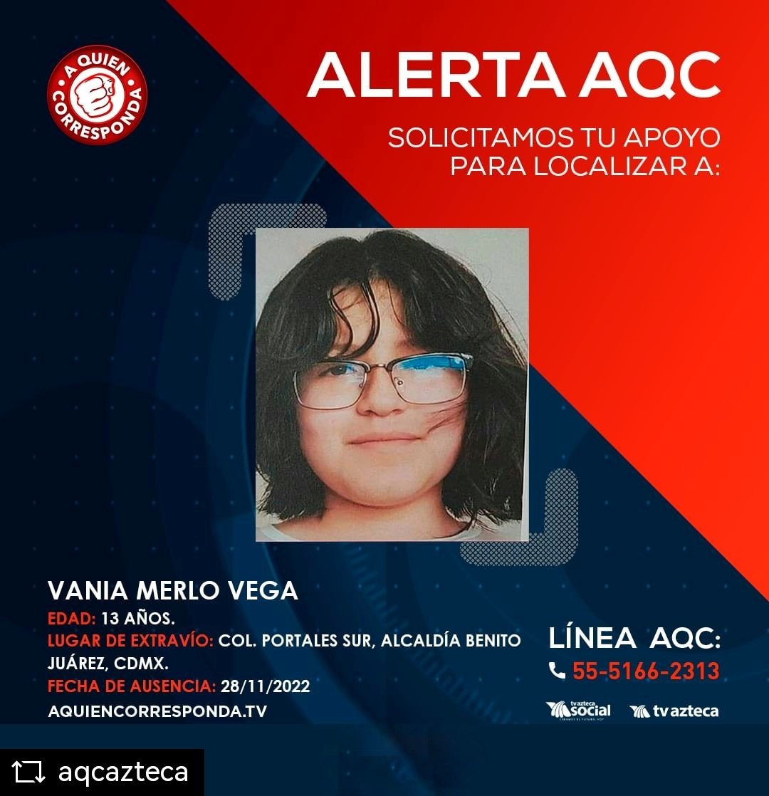 PauMorenoL's tweet photo. 🚨¡AYUDA!🚨

Vania despareció el 28/Nov en la Col. Portales Sur, en la CDMX. 

Por favor ayúdanos a compartir este tweet y si la has visto, comunícate con su familia ¡están desesperados por encontrarla!

 #TeBuscamosVania y te vamos a encontrar #NiUnaMas https://t.co/AUJXsOQg1g