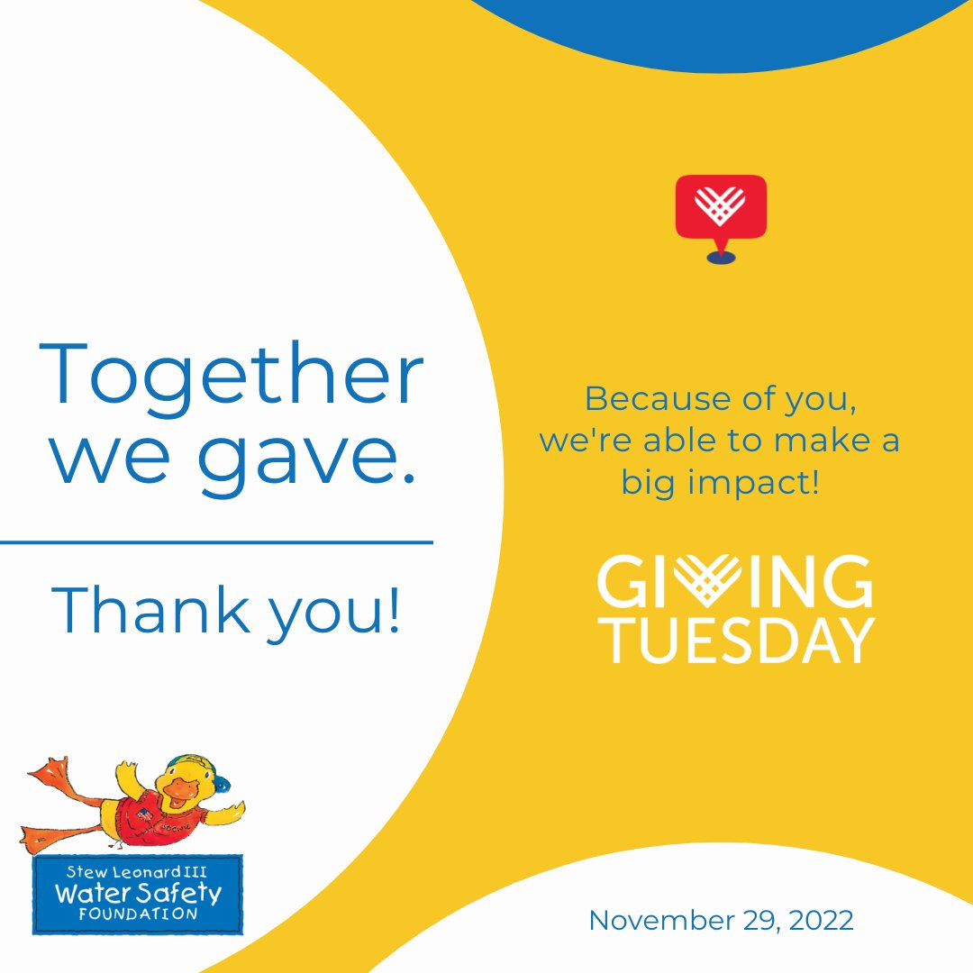 Yesterday was #GivingTuesday, and you helped raise $12,000 that will help support 1,200 free or low-cost swim lessons for children in need. THAT'S AMAZING!! 💙💙💙 Thank you for your support! We couldn’t do this without friends like you!