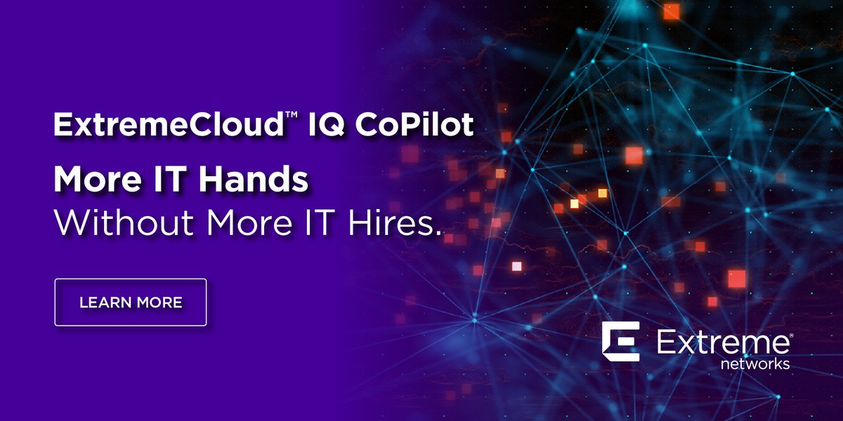 ExtremeCloud IQ CoPilot focuses on problem avoidance: Reduce risk, free up your IT team, and find and fix issues before they happen. 

Learn more: extremenetworks.com/extremecloud-i… #AIOps #digitaltwin #digitalassistant #CIO