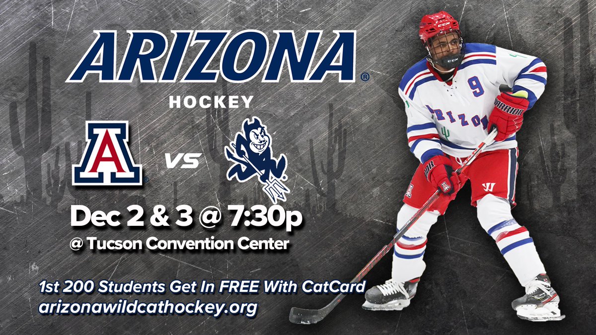 UAWildcatHockey's tweet photo. Let’s give some tickets away!! We have 4 FREE tickets for Friday night vs ASU to a random person that retweets this tweet! Join us at @TCCTucson for a fun weekend! @whatsuptucson @DowntownTucson @VisitTucsonAZ #BearDown #HockeyTwitter https://t.co/hDvCozqdaw