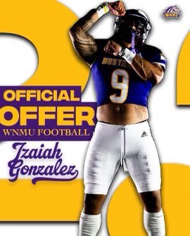 Izaiah Gonzalez (@izaiahgonzale12) on Twitter photo #AGTG After a great talk with <a href="/CoachJamesLee_/">James Lee, M.A.</a> I’m blessed to say I’ve been offered to attend and play at <a href="/WNMUFootball/">WNMU Mustang Football</a> to further my academic and football career <a href="/Angrybirdfb/">Aaron Ocampo</a> <a href="/PrepRedzoneNM/">Prep Redzone New Mexico</a> #AGTG After a great talk with <a href="/CoachJamesLee_/">James Lee, M.A.</a> I’m blessed to say I’ve been offered to attend and play at <a href="/WNMUFootball/">WNMU Mustang Football</a> to further my academic and football career <a href="/Angrybirdfb/">Aaron Ocampo</a> <a href="/PrepRedzoneNM/">Prep Redzone New Mexico</a>