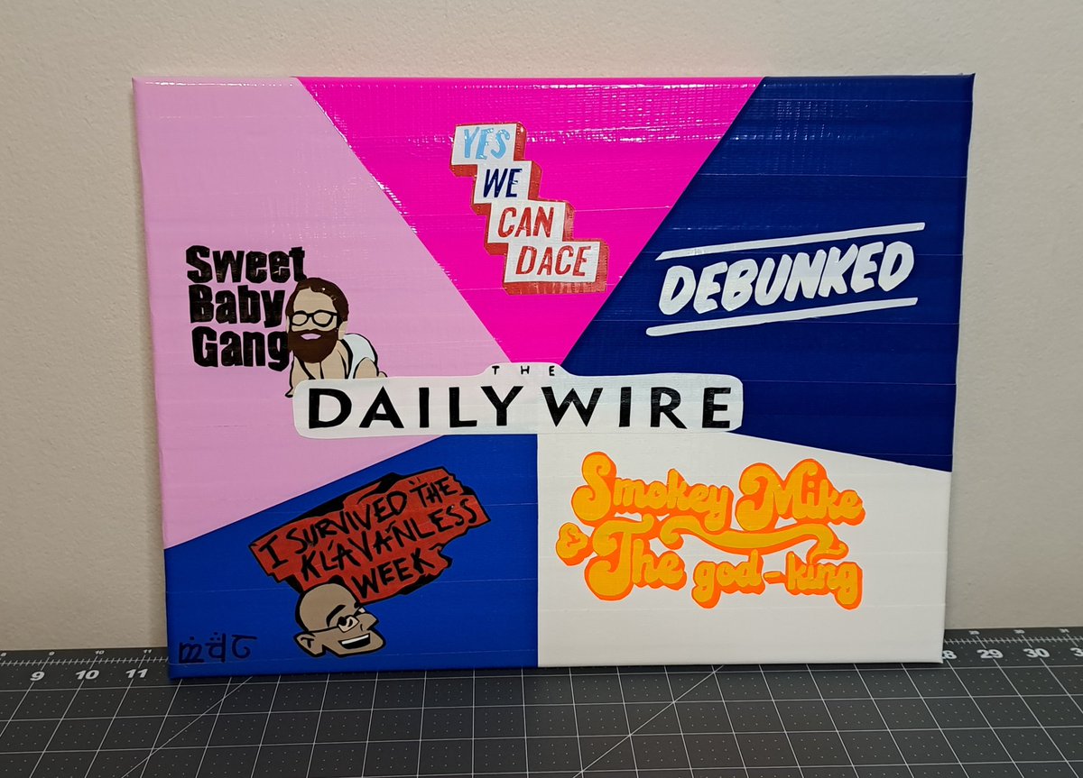 JustDucty's tweet photo. Finished my latest #ducttapepainting today! Not centered, but for the first time with a new technique, I'm happy with how it turned out. How do you guys like it @dailywireplus @realDailyWire @RealCandaceO @JeremyDBoreing @MattWalshBlog @benshapiro @andrewklavan @michaeljknowles https://t.co/BYqYS125lG