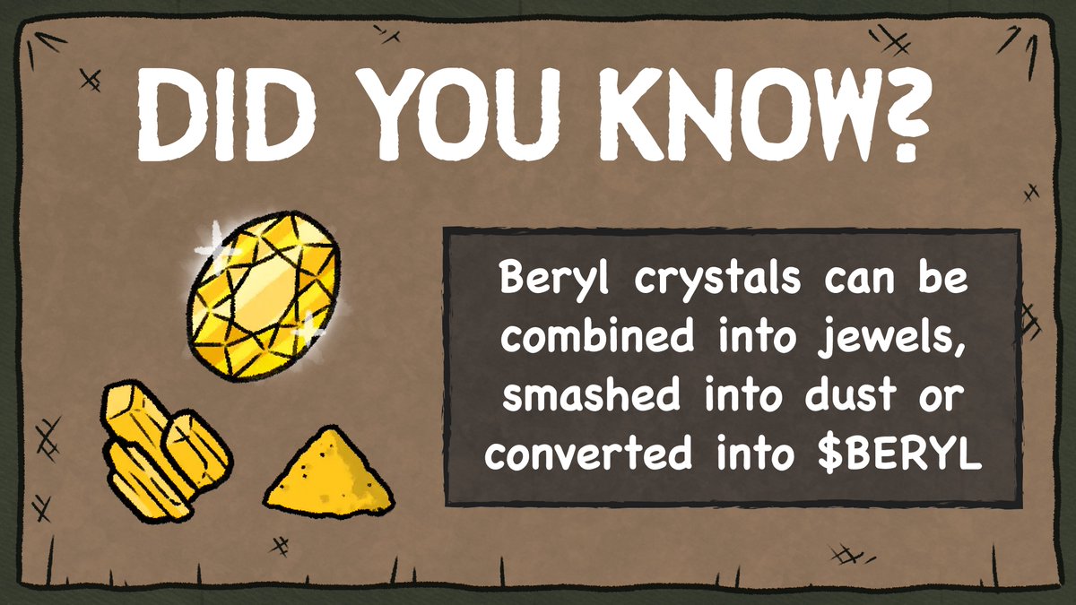 TrollGameNFT's tweet photo. ❔Did You Know❔

Beryl crystals can be:

1. Combined into jewels
2. Smashed into dust
3. Converted into $BERYL

🧵👇

#NFTs #Web3 #NFTGame #games #Crypto #PlayToEarn #blockchain #Blockchaingaming https://t.co/p1O1TsMpnk
