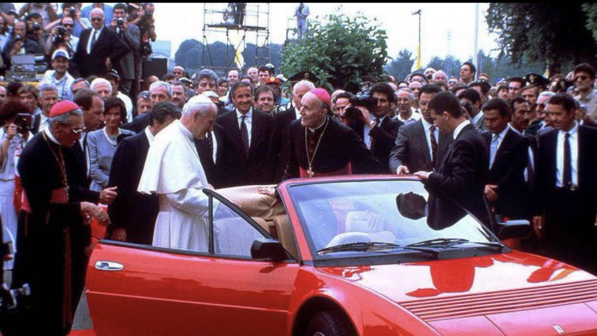 milanoauto's tweet photo. The #holyferrari is on display at the Ferrari museum in Maranello Italy #Ferrari #Almargouweloos #ferrarimondial #pope https://t.co/1LyKFxKjmb