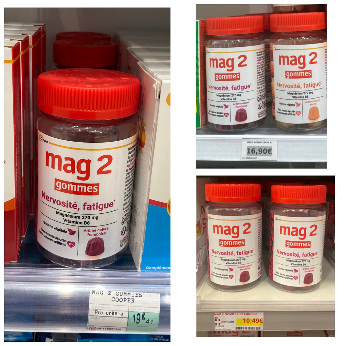 franckperraud's tweet photo. Les gommes #Mag2 à 19,41€ chez @Leclerc #parapharmacie, 16,9€ dans une #pharmacie de quartier à #Paris7 et 10,49€ chez #Citypharma #Paris6. 
85% + cher chez #Leclerc que chez #Citypharma et 15% en + qu’un #pharmacien de quartier ! je n’en reviens toujours pas ! Cc @Leclerc_MEL https://t.co/vXm6Tt1Xm9