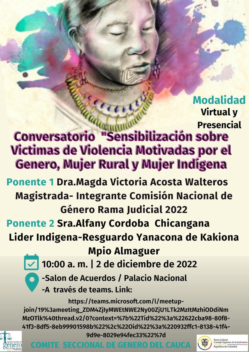 DesajCauca's tweet photo. Participa este 2 de diciembre de 2022.

Conversatorio: "Sensibilizacion sobre víctimas de violencia motivadas por el genero, mujer rural y mujer indígena"

https://t.co/trlNSySMCd https://t.co/80sop4D2nf