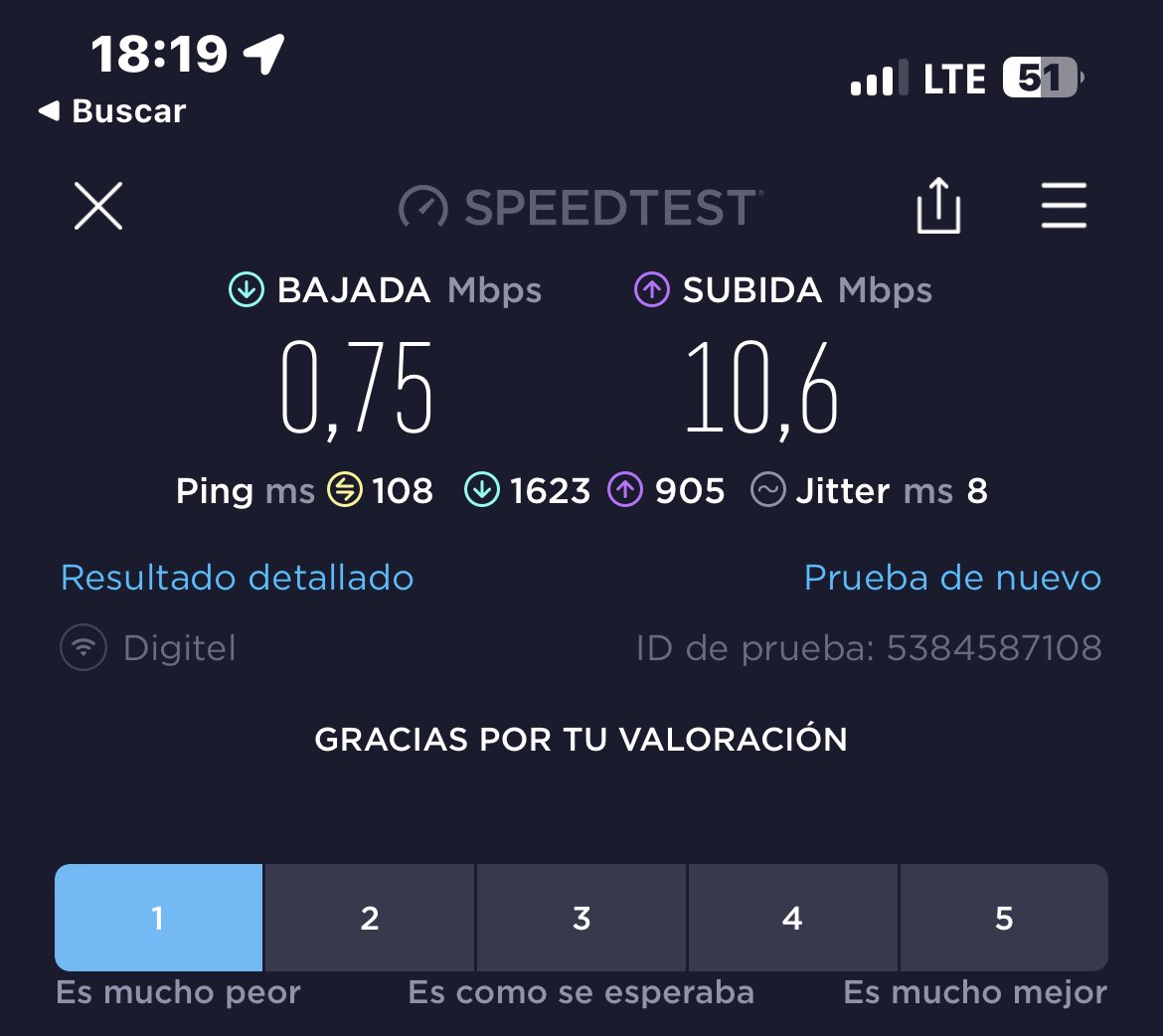 maurodiloreto's tweet photo. La velocidad de bajada LTE Digitel 0,75 Mbps #digitel #digitelve #4g #lte #venezuela #pesimoservicio https://t.co/5ZOqhMN3hF