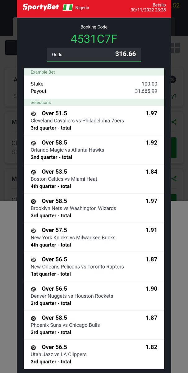 4531C7F

300 ODDS 

NBA 🏀

@Ekitipikin @Emmanuel_Tips @Iam_Emmaboi @sportingking365 @bossolamilekan1 @jayfund11 @joysucex_ @slay_jimmy @FemzyGreenLand @Ajebopunter @Jontech_tips @Mrbankstips @mrbayoa1