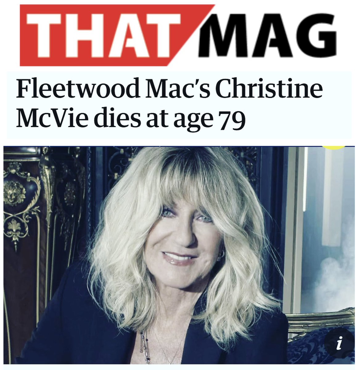 “It is with a heavy heart that we at THAT MAG must report the passing of Rock Royalty, the Songbird herself, Christine McVie. We extend our condolences to her loved ones, in this time of sadness.

#FleetwoodMac #ChristineMcVie
#Songbird
#ThatMag