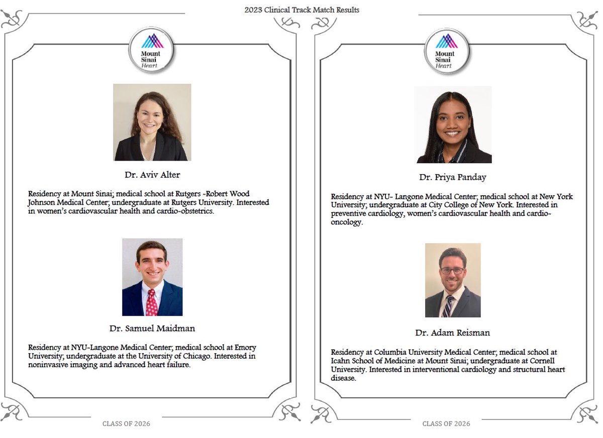 Mount Sinai Cardiology - Clinical Track (@mshcardsct) on Twitter photo We couldn’t focus during noon conference today because we were too excited to find out who will be joining our family next year! Welcome welcome and congratulations!! 😍
#CardioTwitter #Match2022
<a href="/MountSinaiHeart/">Mount Sinai Fuster Heart Hospital</a> We couldn’t focus during noon conference today because we were too excited to find out who will be joining our family next year! Welcome welcome and congratulations!! 😍
#CardioTwitter #Match2022
<a href="/MountSinaiHeart/">Mount Sinai Fuster Heart Hospital</a>