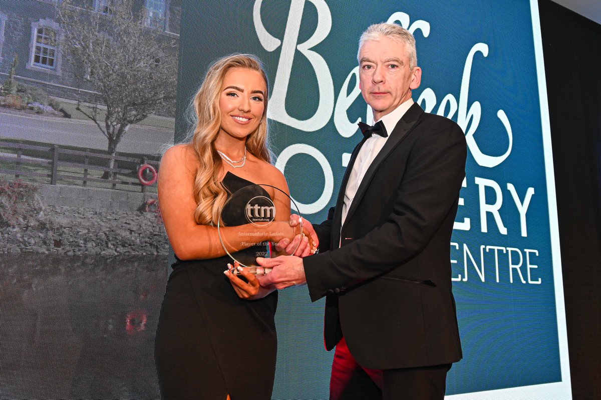 teamtalkmagLIVE's tweet photo. The TTM Intermediate Ladies Footballer of the Year is Caoimhe McNally of @MoortownGAC. She was presented with her award by Pauric McDermott Belleek Pottery #TTMAllStars https://t.co/OFDVwKVhve