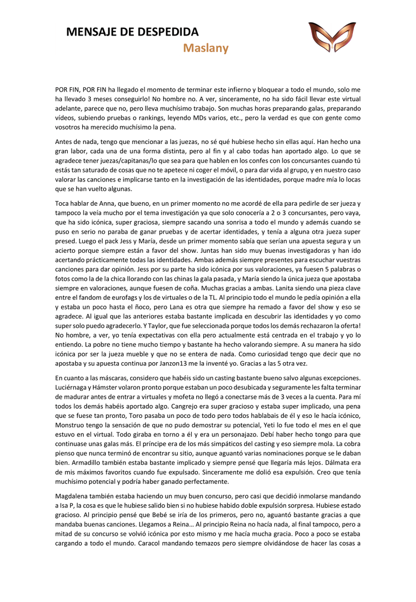 MaskSingerVirtu's tweet photo. Y bueno chicos, no puedo terminar este virtual de otra forma que escribiéndoos unas líneas. 

Muchas gracias a todos por haber formado de este concurso. https://t.co/QjDbbIptIO