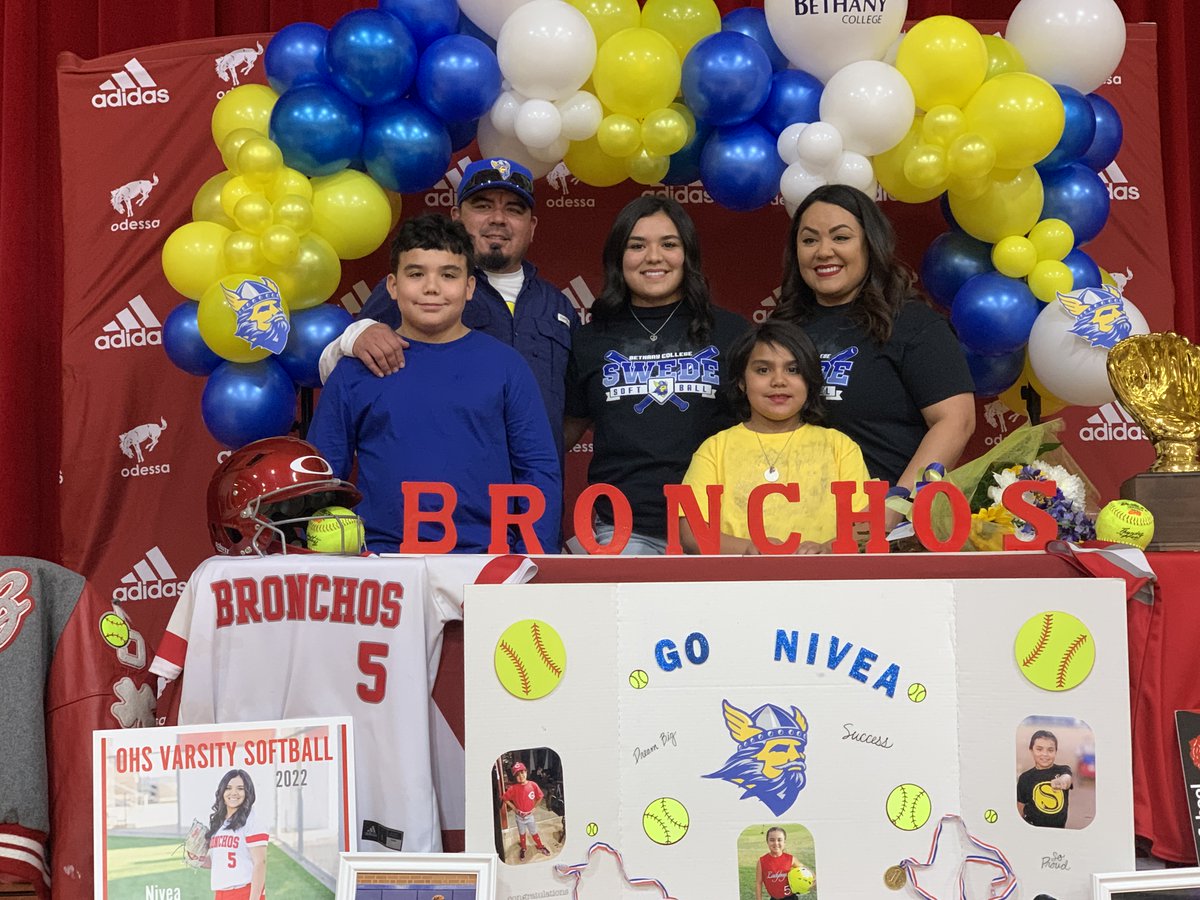 A big congratulations to <a href="/BigRedBronchos/">Odessa High School</a> Nivea Saenz who this afternoon signed a softball offer to Bethany College in Kansas. #GoBronchos #ECISDproud <a href="/ECISDAthletics/">EctorCountyISDAthletics</a> <a href="/BethanySwedes/">Bethany Swedes</a>