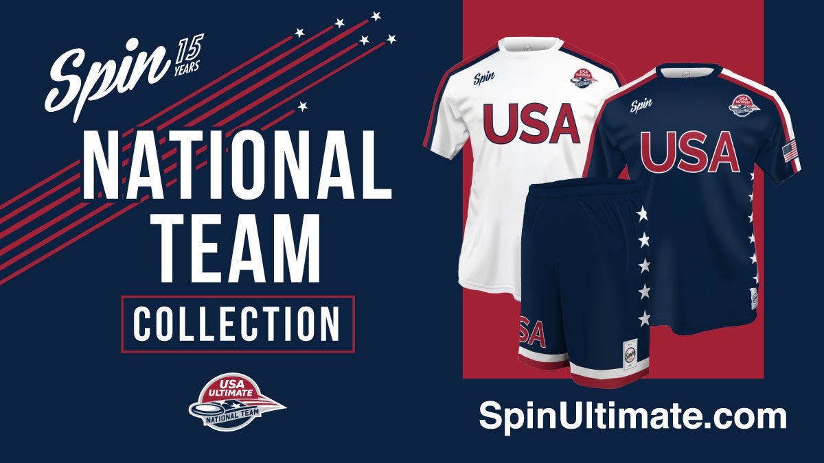 SpinUltimate's tweet photo. Support Team USA by rocking items from the exclusive U.S. National Team Collection! 🔴⚪️🔵 @USAUltimate 

https://t.co/gXRuloPCWi

•
•
#USNationalTeam #TeamUSA #USAUltimate #SpinUltimate #UltimateFrisbee #UltimateFrisbeeUniforms #WorldGames #PullForUS https://t.co/2OyhiVdRsh