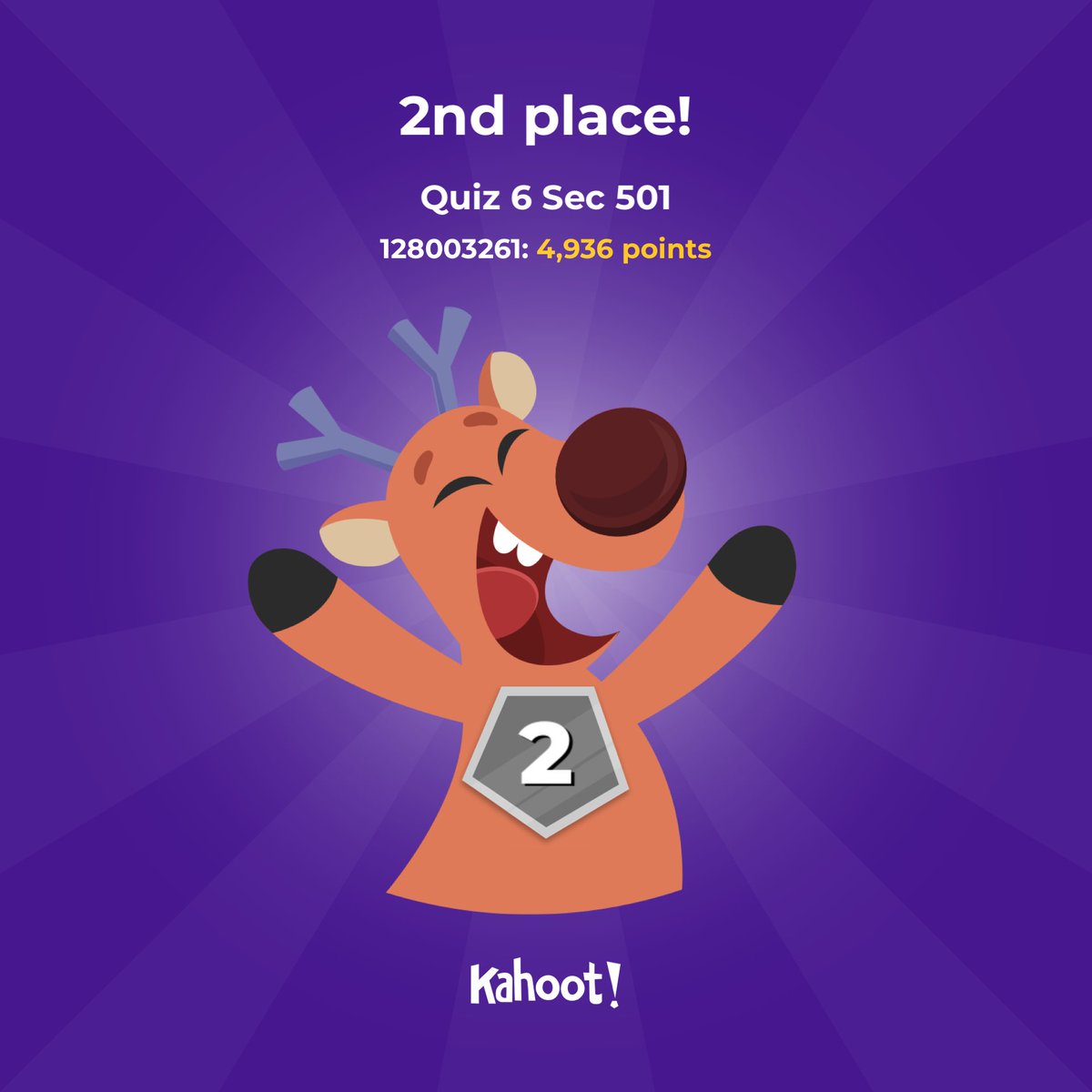 Jacob_Zube's tweet photo. Hey, I’ve just won the “Quiz 6 Sec 501”  #Kahoot! 🎉 Play it now: https://t.co/5E23X7ybG4 https://t.co/wathfw254x