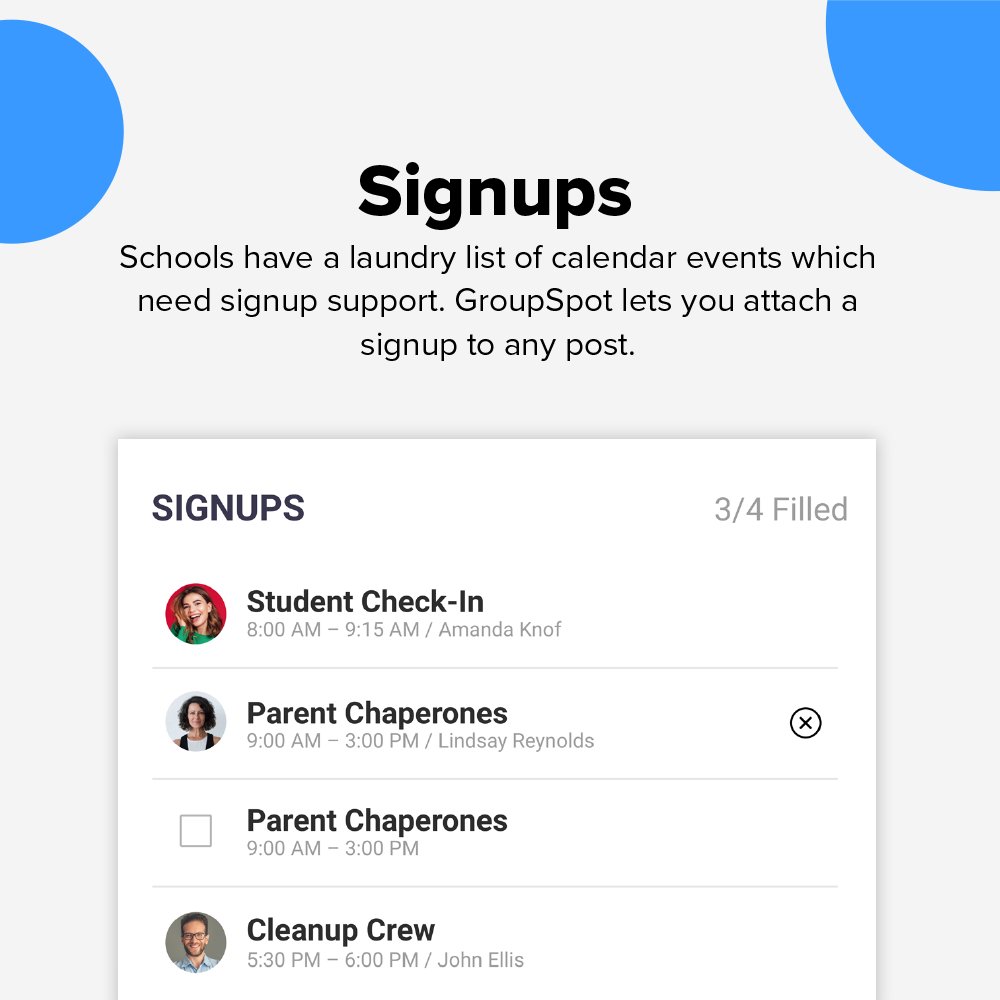 GroupSpotTheApp's tweet photo. If your #kids are school-aged, you're likely forced to use signup genius, fb groups, remind, and email just to survive being in the know. But you don't have to; #GroupSpot makes the grade with #school communications: https://t.co/P7sp5oGprE #HSA #PTO #PTA https://t.co/jklcTw1SoL