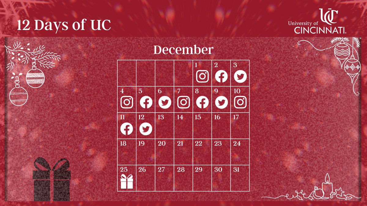 uofcincy's tweet photo. The #12DaysofUC giveaways will begin on Thursday! Keep an eye on our Twitter, Instagram &amp; Facebook pages with details on how to win licensed UC products daily! https://t.co/Kv89rdS7J8