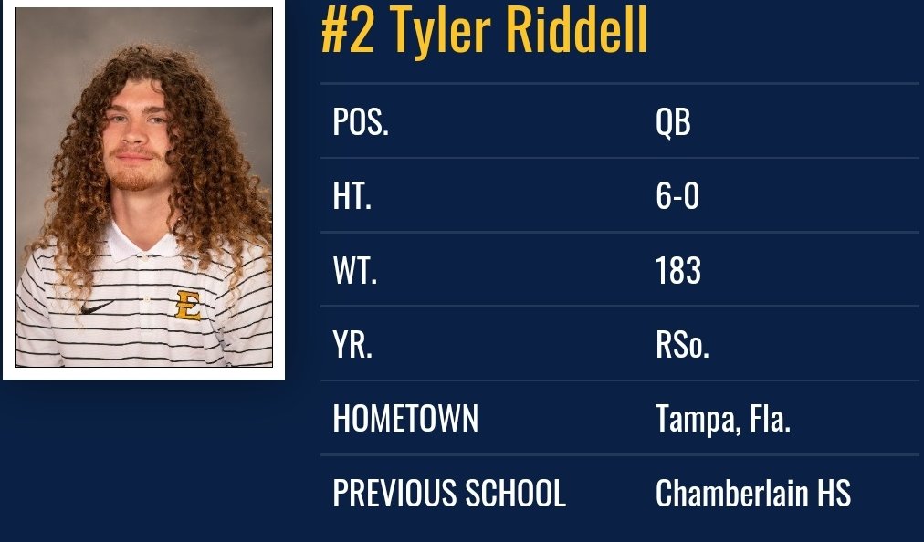 farrellportal's tweet photo. East Tennessee State QB Tyler Riddell entered the transfer portal; during the last two seasons he passed for 4,414 yards and 34 TD @Tyler2Riddell https://t.co/QheKKlHCoF