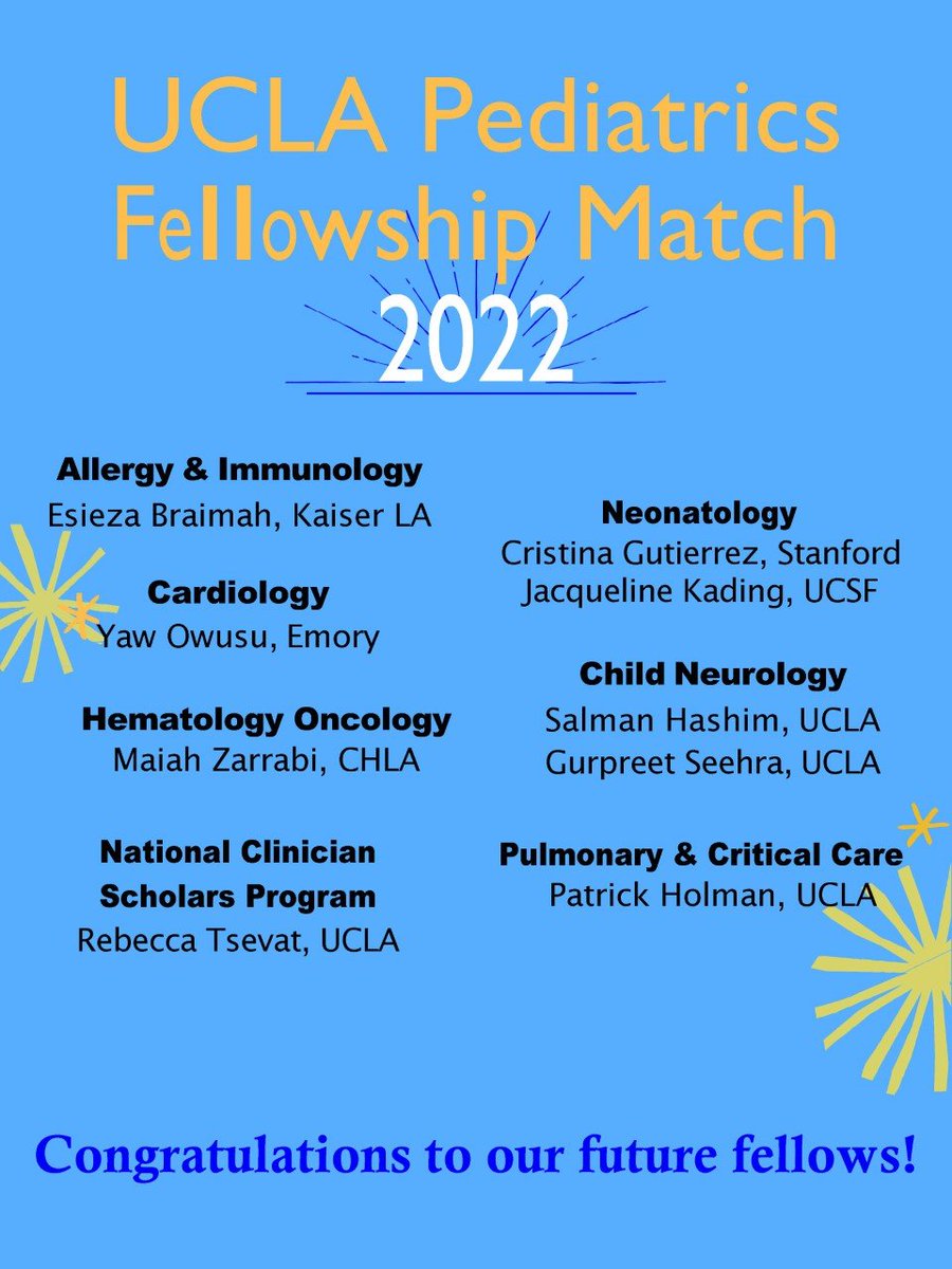 Alan Chin (@alanchinmd) on Twitter photo Happy Medicine & Pediatric Specialties Match Day! Congratulations to all our UCLA Pediatric and MedPeds matched residents to date! #UCLApedsresidency <a href="/rktsevat/">Becca Tsevat</a> <a href="/maiahzarrabi/">Maiah Zarrabi</a> <a href="/GurpreetKaurMD/">Gurpreet Kaur Seehra, MD</a> <a href="/PatrickHolmanMD/">Patrick Holman, MD</a> Happy Medicine & Pediatric Specialties Match Day! Congratulations to all our UCLA Pediatric and MedPeds matched residents to date! #UCLApedsresidency <a href="/rktsevat/">Becca Tsevat</a> <a href="/maiahzarrabi/">Maiah Zarrabi</a> <a href="/GurpreetKaurMD/">Gurpreet Kaur Seehra, MD</a> <a href="/PatrickHolmanMD/">Patrick Holman, MD</a>