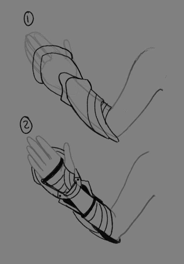 Illustration of a zhethi, Andoria ~30-20thC BCE — a piece of armor that doubled as a weapon. Combatants could make a fist and make a forward strike with the edge of the gauntlet. It was also adorned in ushaan, during which a cable would be tied to it to tether fighters -VF