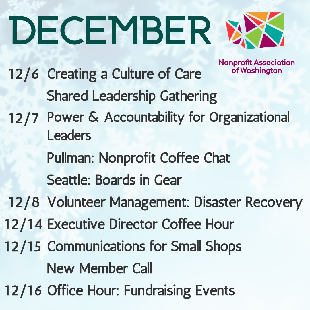 Finish your year with fresh thoughts, new ideas, and engaging collaboration at an upcoming NAWA event! We can't wait to see you there! 

Register or learn more at: nonprofitwa.org/nawa-events/ca…