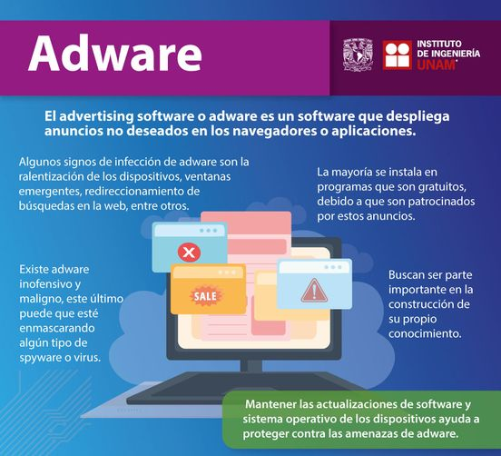 IIUNAM's tweet photo. ¿Alguna vez has tenido que lidiar con los anuncios de publicidad que se muestran en tu pantalla?, a estos se les denomina #adware. Te contamos más en nuestros #SeguriTIPS https://t.co/KWFqPCzvFj https://t.co/39U4i0y16J