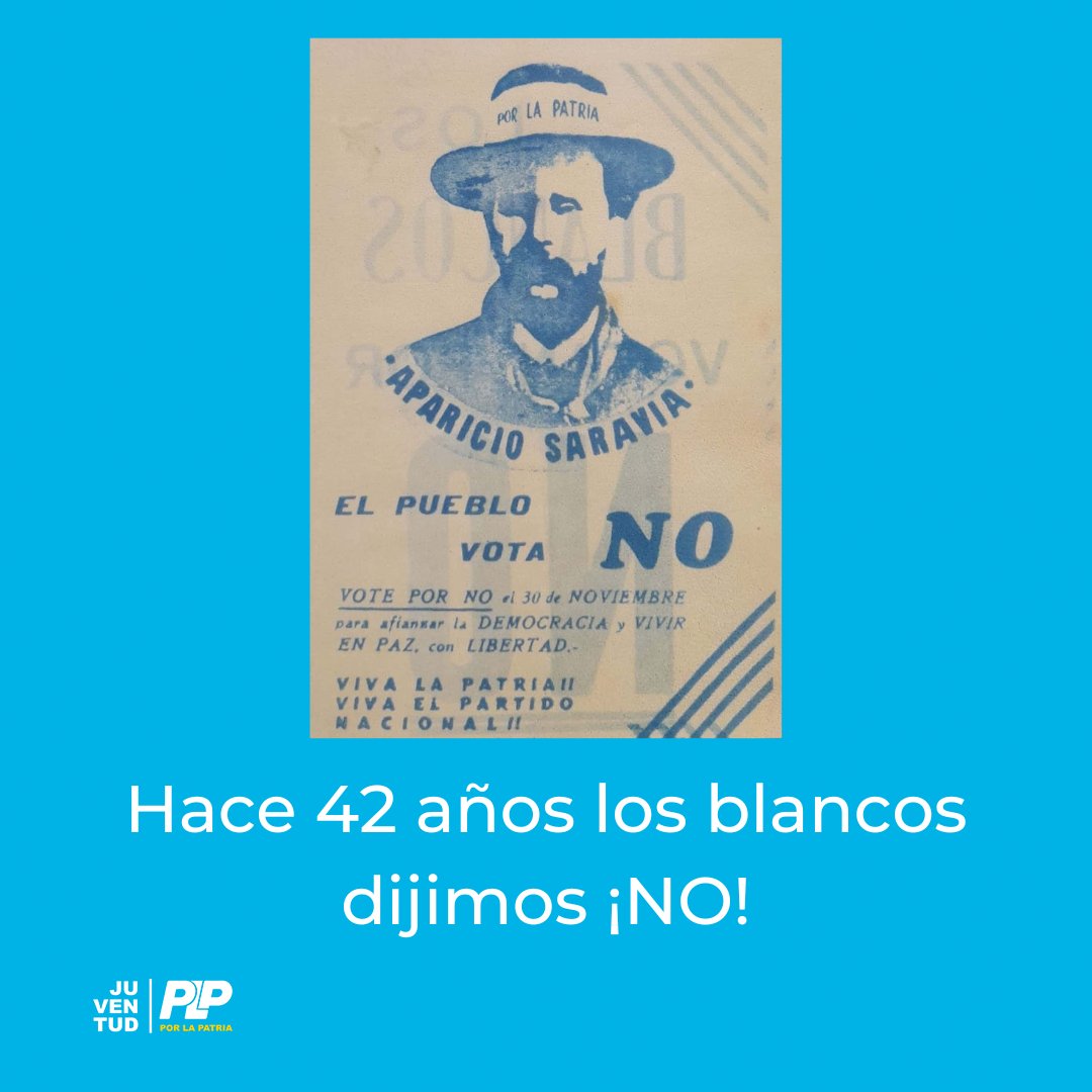 Jporlapatria's tweet photo. Hace 42 años el régimen más ineficiente y tenebroso de nuestra historia consultó al pueblo.

El Partido Nacional y todo el pueblo oriental dijo que NO. https://t.co/BhAojFeSUX