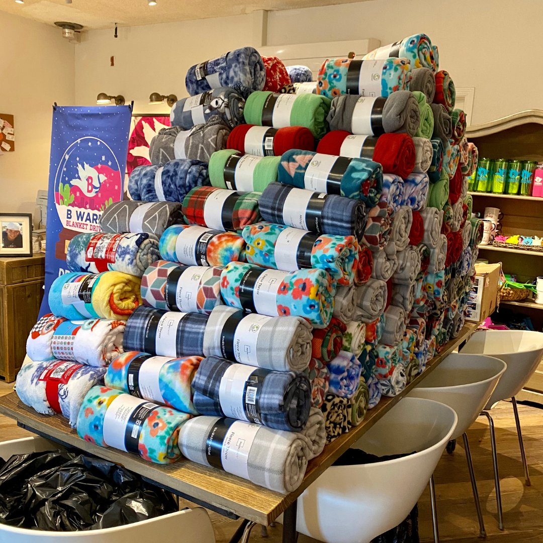 bradenaboud's tweet photo. Some places are seeing mountains of snow, but not here in the #BSTRONG office. We have mountains of blankets! While there isn't snow, it's still chilly out & blankets are in demand. Check out our #BWARM poster to find a location near you to donate blankets. https://t.co/yGgZ47PUAF