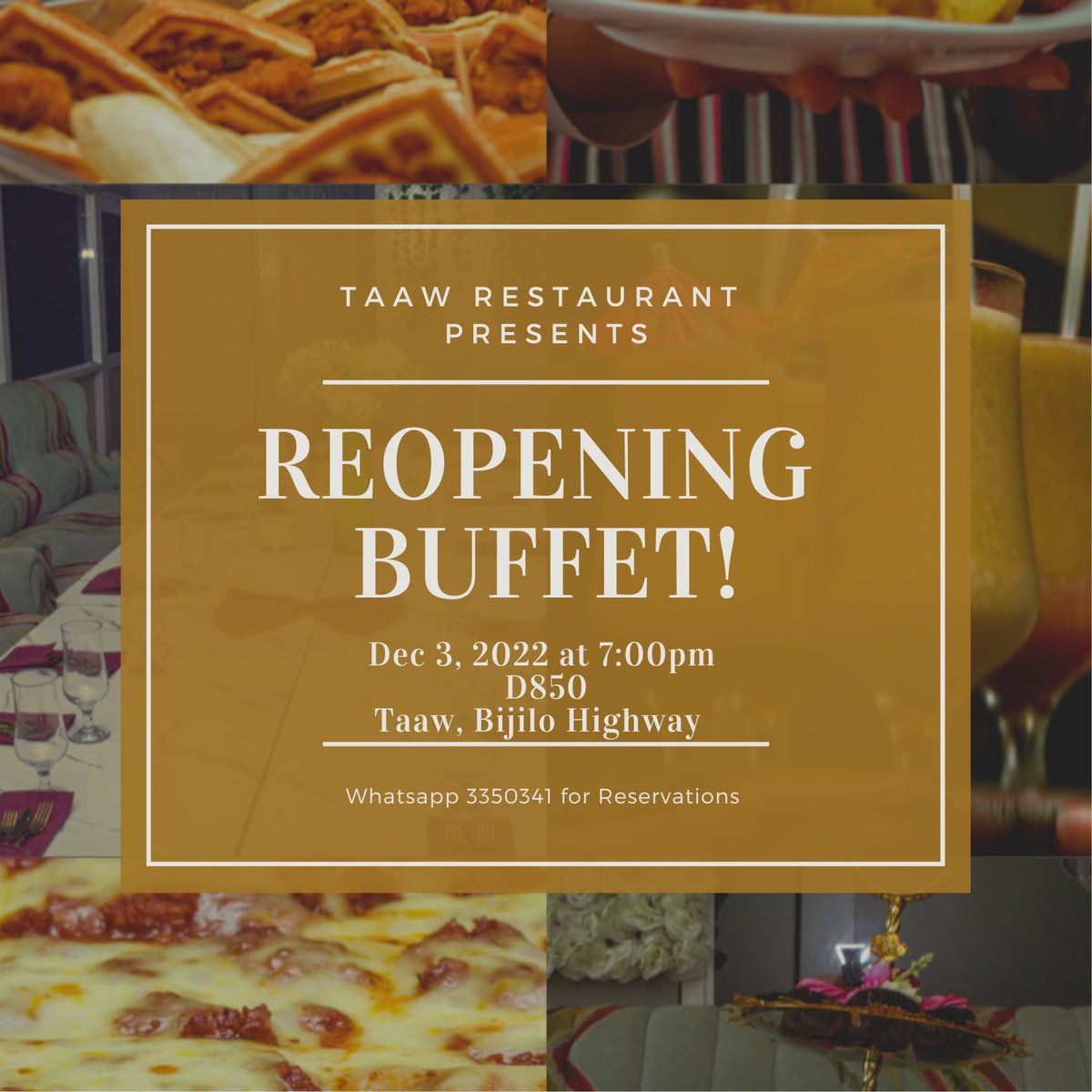 We are OPEN! Join us this Saturday at 7pm for dinner! Amazing food in an amazing environment ✨ Reservations only: Dm us / whatsapp 3350341 to reserve your spot! #ThinkFoodThinkTaaw