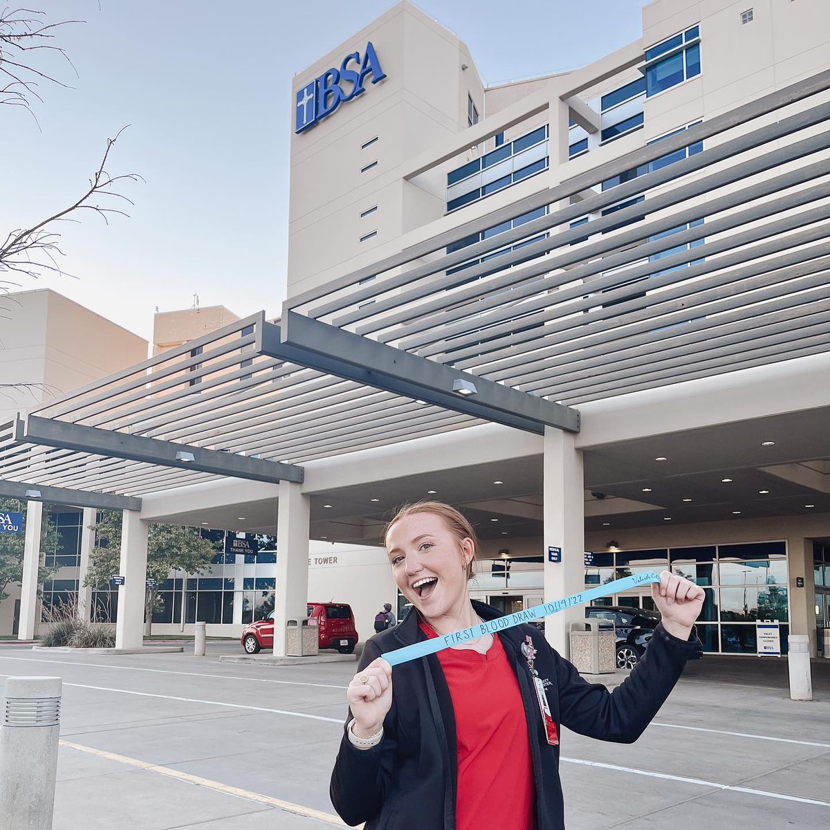 TTUHSC's tweet photo. “hmu if you need your blood drawn #firststick” Posing for a photo with the tourniquet from their first IV blood draw is something of a tradition for @ttuhscson nursing students like Raynie, and others at the @TTUHSCamarillo campus. #RedRaiderNurse https://t.co/refK6bJwPH