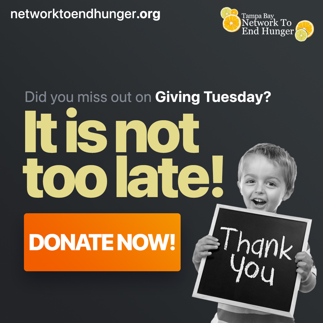 TBNEH's tweet photo. Will you help support Tampa Bay Network to End Hunger continue its mission?🍎🍞

Donate now at the link in our bio.

https://t.co/otOGp58Az7

#tbneh #members #membermeeting #endhunger #networktoendhunger #tampabay #GivingTuesday https://t.co/hEsx7nwpbL
