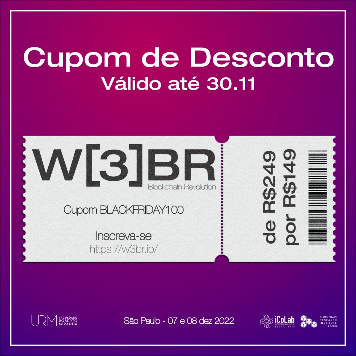 TecAcademyBr's tweet photo. Ainda dá tempo! 
Utilize o Cupom BLACKFRIDAY100 e garanta R$100 de desconto na sua inscrição para o W[3]BR - Blockchain Revolution Governo e Defi. Aproveite, cupom válido só até 30/11: https://t.co/h8ePJH5aaw https://t.co/FXJLJWzIwB