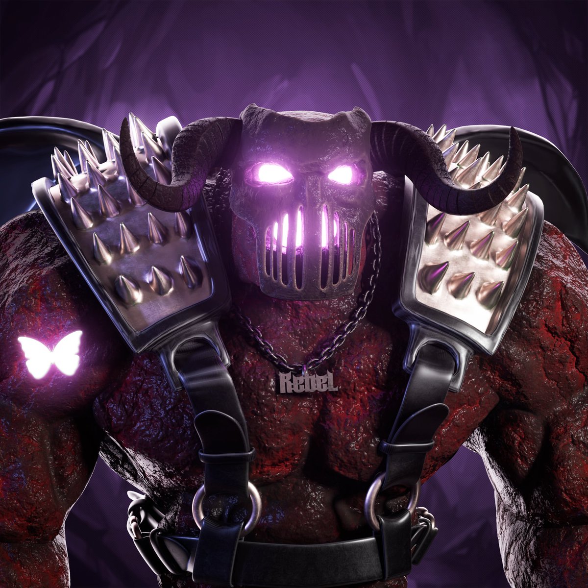 RudeGolems's tweet photo. After the Ritual the Rebel Golem changed forever, mutating into a completely new character. Half Golem, Half Demon. 😈🪨

This is his new look. Scary.😱

He will be able to mutate to this new form at the Rework. Along with the rest of the Golems. 🦋 https://t.co/PGegpCbBcR