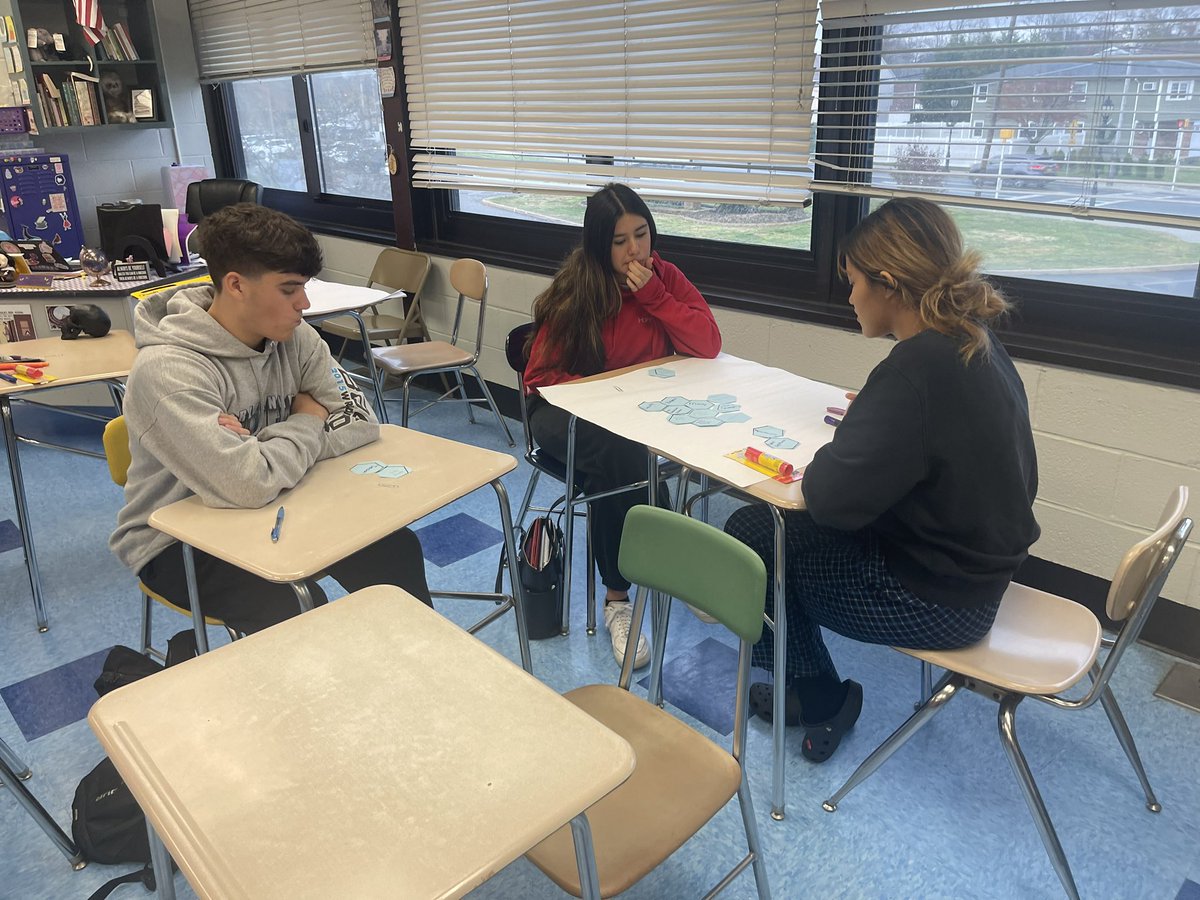 NBEnglishDept's tweet photo. Now it’s the students’ turn! I enjoyed listening to Ms. Maccarrone’s 12th graders use their critical thinking skills to make connections between themes, characters, and ideas based on “Death of a Salesman.” #hexagonalthinking #sparkdiscussion https://t.co/rDMPvjwaRO