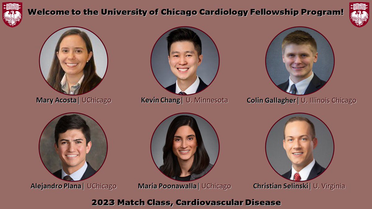 Newest cardiology fellowship class, starting 2023: Mary Acosta, Kevin Chang, Colin Gallagher, Alejandro Plana, Maria Poonawalla, Christian Selinski