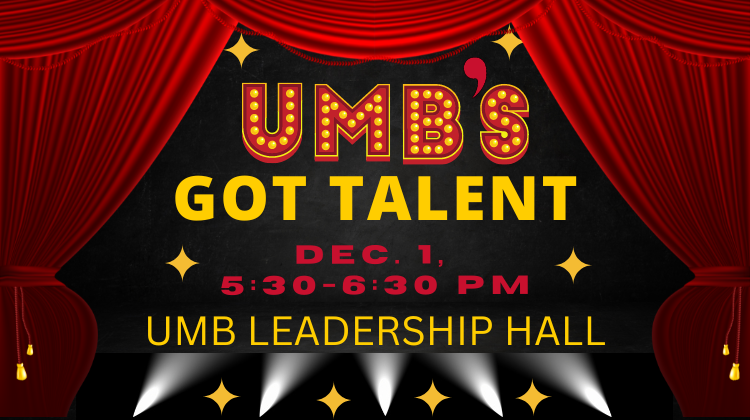 UMBMaryP's tweet photo. Here's a chance to see your @UMBaltimore  colleagues like you may have never seen them before! UMB's Got Talent is TOMORROW, Dec. 1! Attend in person at Leadership Hall, (685 W. Baltimore St.) from 5:30-6:30 p.m. OR watch via Zoom https://t.co/rsTb9x30m7
Passcode: 826872 https://t.co/u8zz0Gel0U