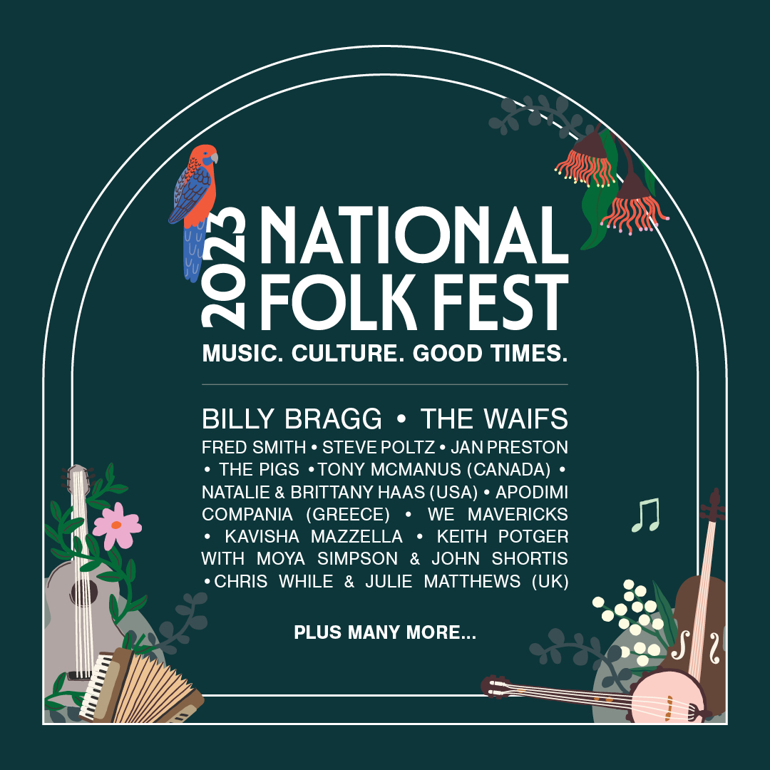 Our first Artist announcement is here! 
We’re thrilled to share some of the incredible performers joining our line-up for the 2023 National Folk Festival.
First release tickers are on sale: nff.iwannaticket.com.au/event/national…
Get yours now!