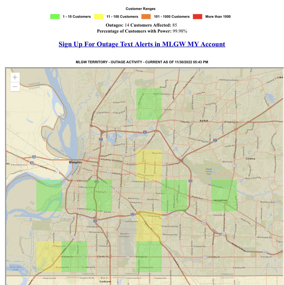 MemphoNewsLady's tweet photo. #UPDATE: @MLGW crews getting repairs done after yesterdayโs thunderstorms knocked out power to thousands of families in #Memphis and Shelby County. Now down to 85 homes & biz without power. Call 544-6500 to report an outage. #memstorm #memwind https://t.co/N9bv8m9BCP