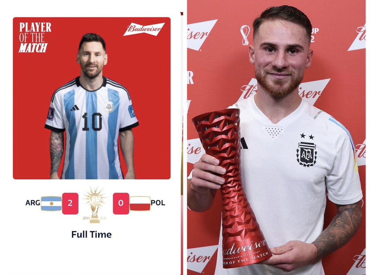 🇦🇷 Lionel Messi was given the MOTM award vs Poland by FIFA,as shown on the official FIFA page. 

🏅Messi gave the award to Mac Allister to boost his morale after his outstanding performance vs. Poland.

🤩 Classy #FIFAWorldCup Act

#Messi𓃵|#ARG|#POLARG