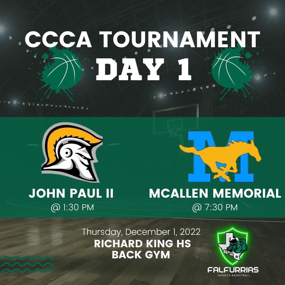 Varsity Boys Tournament tomorrow in Corpus Christi!🏀 Come out and support if you are able to! Tickets can be purchased at the door. 

Game 1 @ 1:30 pm vs St.John Paul ll

Game 2 @ 7:30 pm vs McAllen Memorial

Let’s get it!